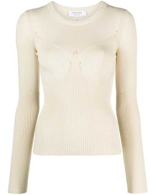 MARINE SERRE Natural Rib-Knit Long-Sleeve Top