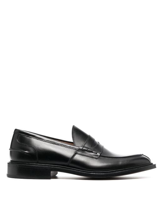 Tricker's Black Almond Toe Leather Loafers for men