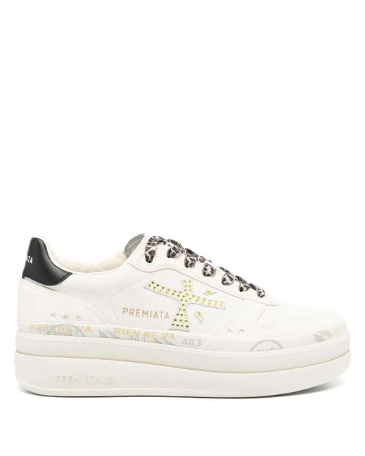Premiata White Logo-Print Platform Sneakers
