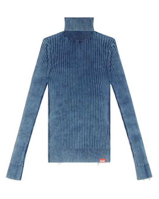 DIESEL Blue K-elasa Distressed Ribbed-knit Jumper for men