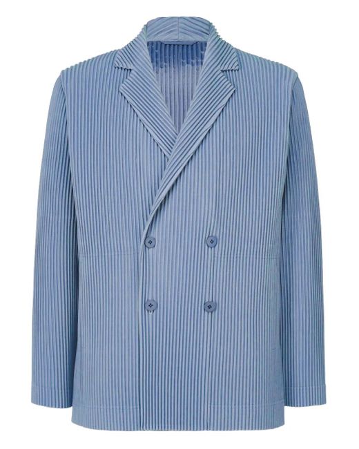 Issey Miyake Blue Pleats 1 Double-Breasted Jacket for men