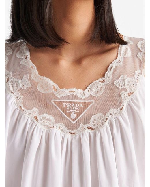 Prada White Lace Panel Sleeveless Dress - Women's - Cotton