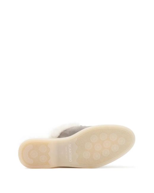 Scarosso White Suede Tasseled Shearling Mules