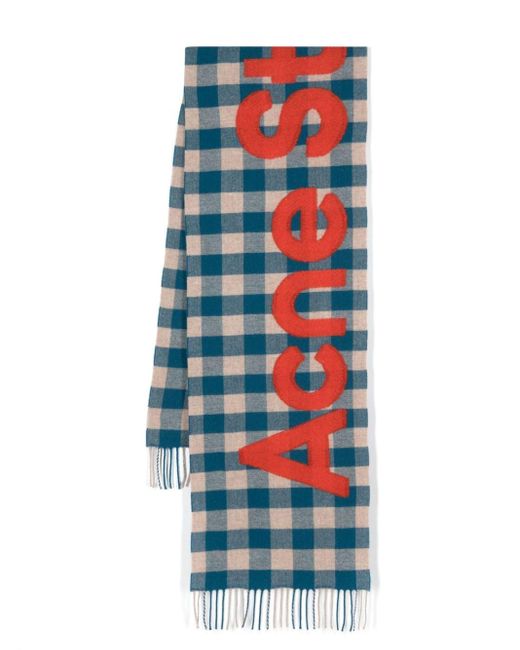 Acne White Logo-embroidered Checked Scarf