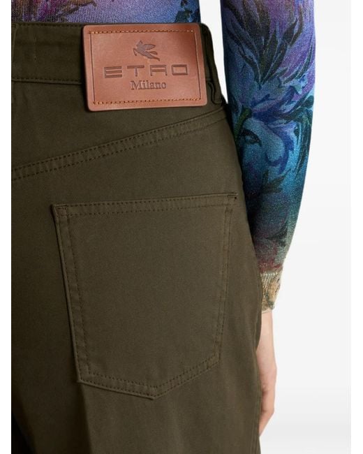 Etro Green Wide-Leg Stretch-Cotton Denim Jeans