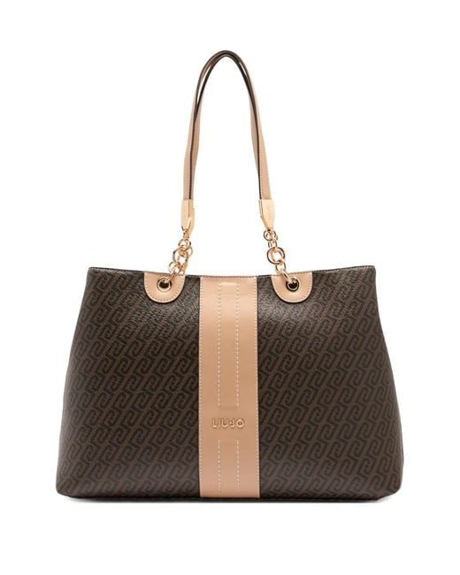 Liu Jo Brown Medium Monogram Printed Chain Tote Bag