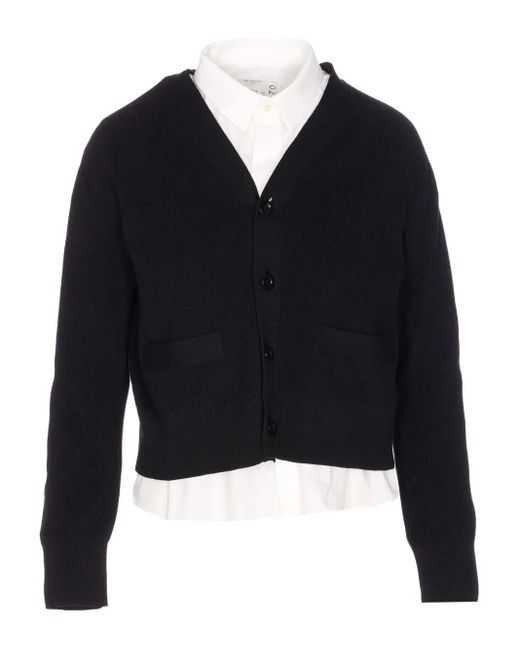 Sacai Blue Button-Front Knitted Cardigan