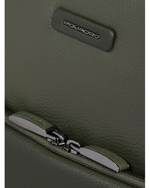 Piquadro Green Expandable Grained Texture Backpack for men
