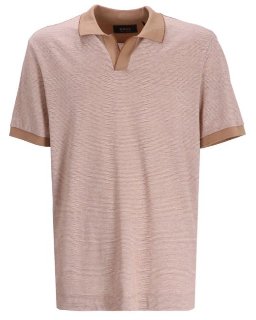 Boss Pink Knitted Polo Shirt for men