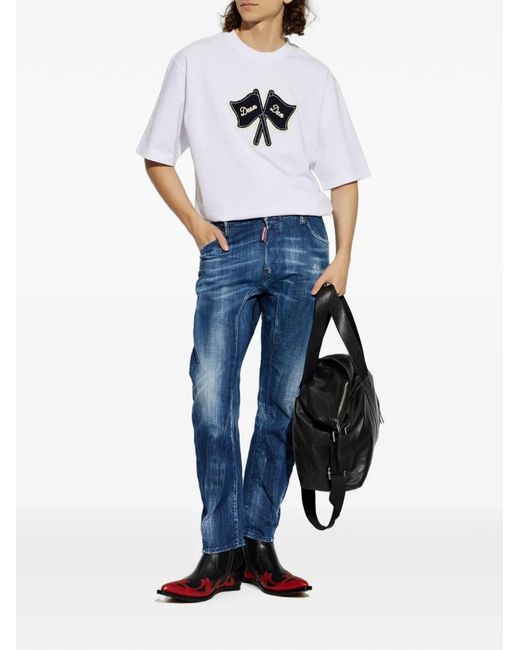DSquared² White Flag-Patch T-Shirt for men