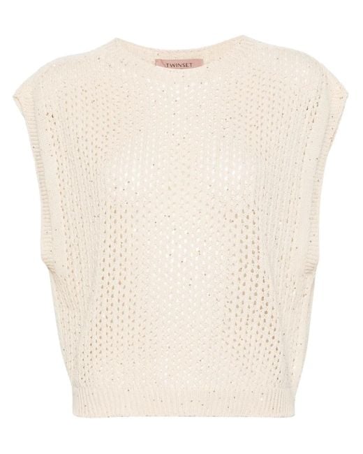 Twinset Natural Sequined Open-Knit Top