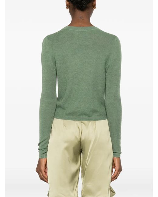 Bompard Green Cardigan Crop À Boutonnière Devant