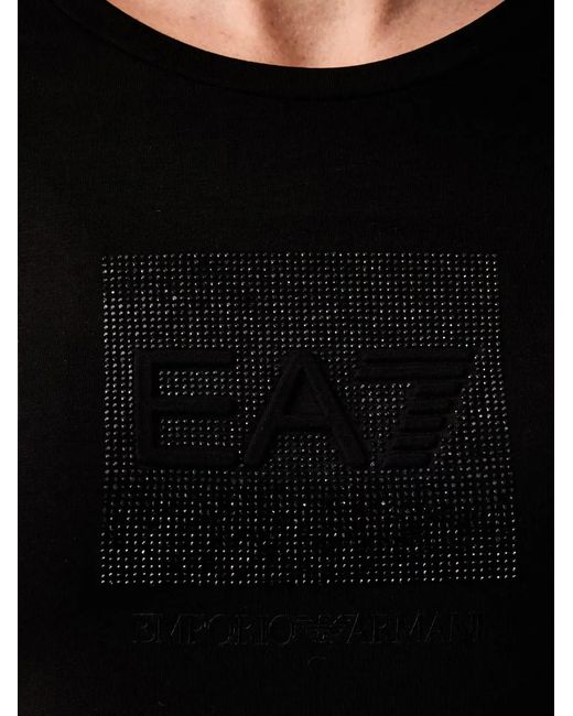 EA7 Black Rhinestone-Embellished T-Shirt