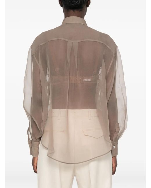 Brunello Cucinelli Brown Sequin-Embellished Semi-Sheer Shirt