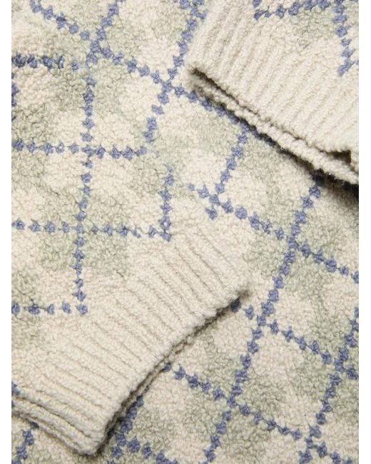 Acne White Bouclé Argyle Knit Sweater