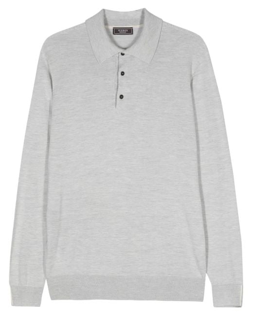 Peserico Mélange Longsleeved Polo Shirt in Gray für Herren