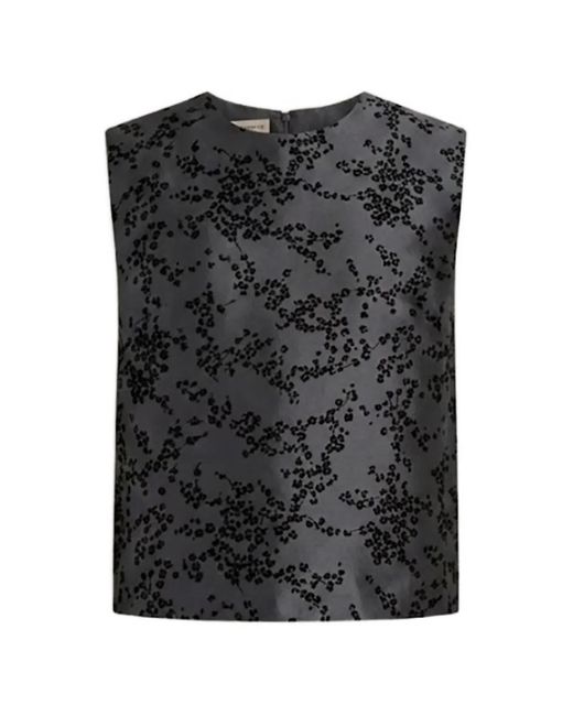 Alberta Ferretti Black Floral-Print Sleeveless Blouse