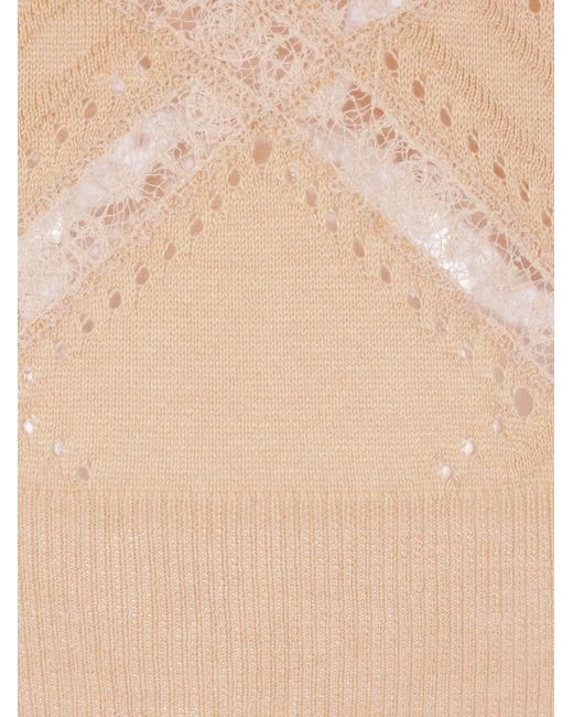 Ermanno Scervino White Lace-Panelled Pointelle-Knit Top