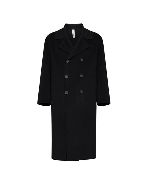 Hevò Black Wool Double-Breasted Coat for men