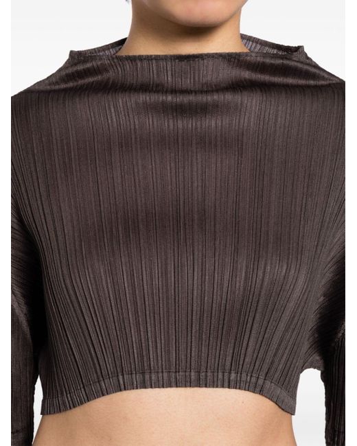 Pleats Please Issey Miyake Pleated Cropped Top Black