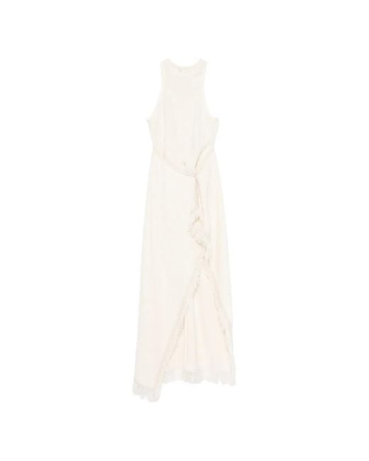 Nanushka White Robe Mi-Longue Rayen À Bords Francs