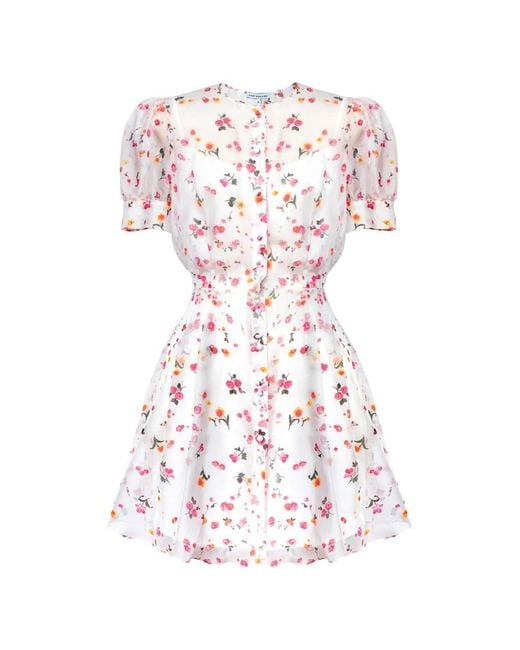 POST MERIDIEM White Floral-Print Silk Mini Dress