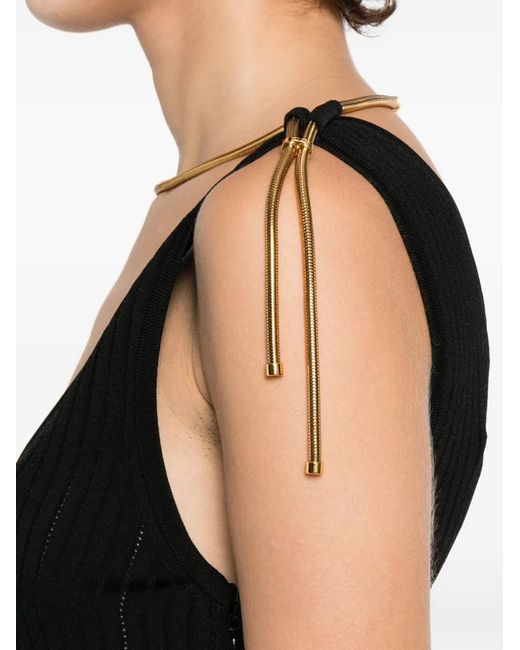 Elisabetta Franchi Black Robe Mi-Longue Nervurée À Col V