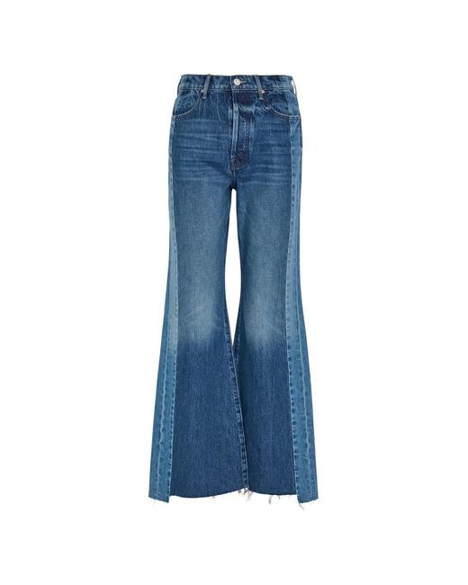 Mother Blue Panelled Raw-Hem Jeans