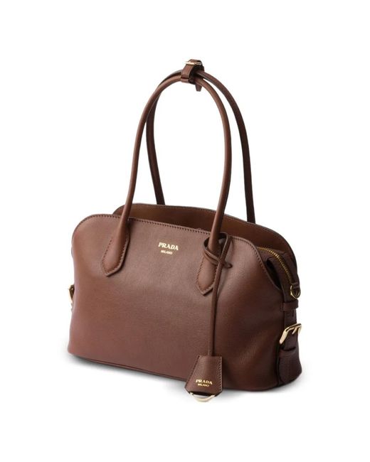 Prada Brown Signet Medium Leather Tote Bag