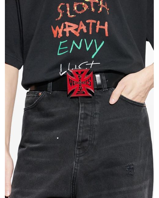 Vetements White Cross-Buckle Leather Belt