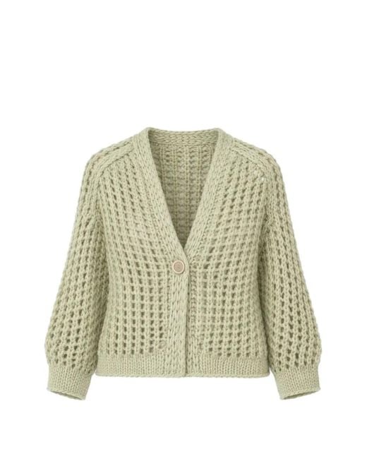 Iris Von Arnim Green Open-Knit Button Cardigan