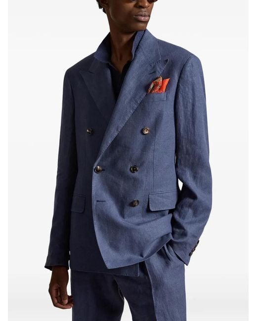 Polo Ralph Lauren Blue Double-Breasted Linen Jacket for men