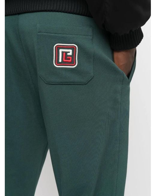 Balmain Green Logo-Patch Cotton Track Pants for men