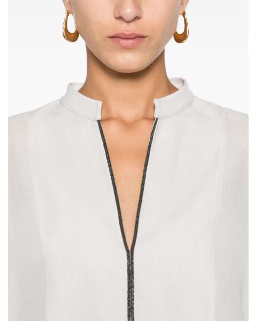 Brunello Cucinelli White Seidenbluse mit Monili-Kette