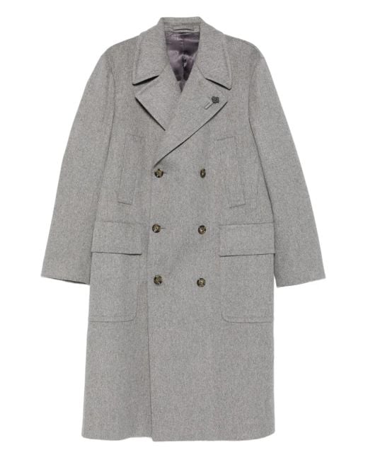 Lardini Gray Double-Breasted Wool Coat for men