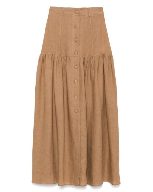 ACTUALEE Natural Linen Midi Skirt