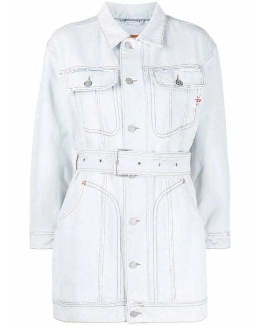 DIESEL Blue De-Flaminia Belted Denim Jacket