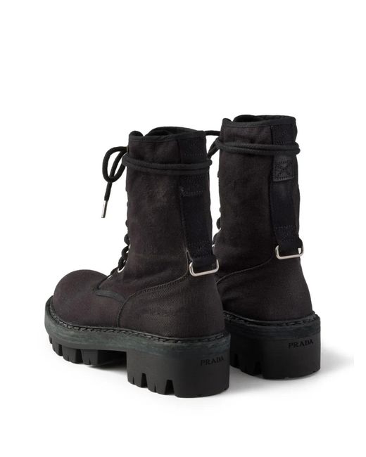 Prada Black Canvas Ankle Boots