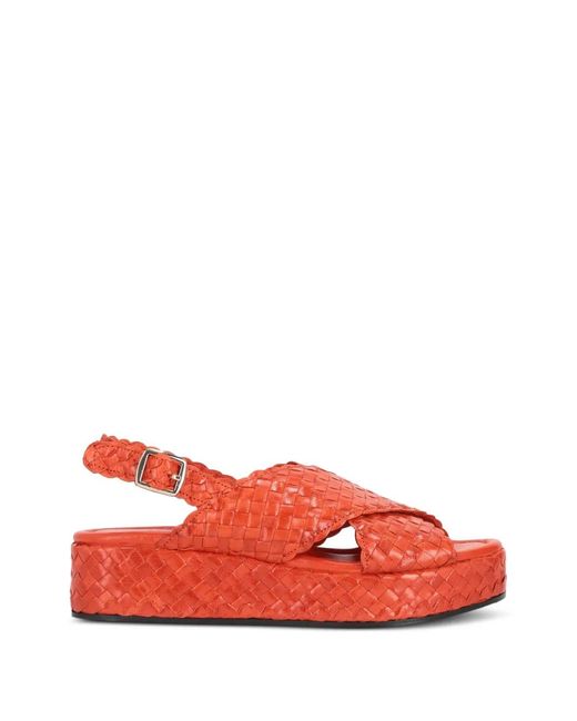 LA ROSE Red Woven Crossover Platform Sandals