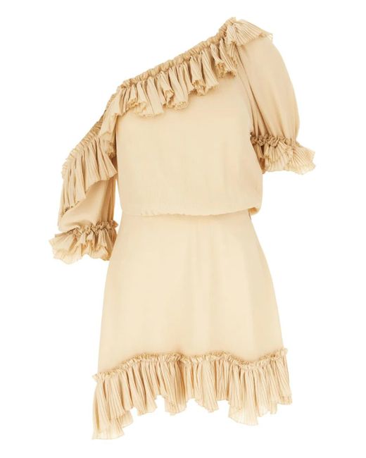 Saint Laurent Natural Ruffle-Detail One-Shoulder Dress