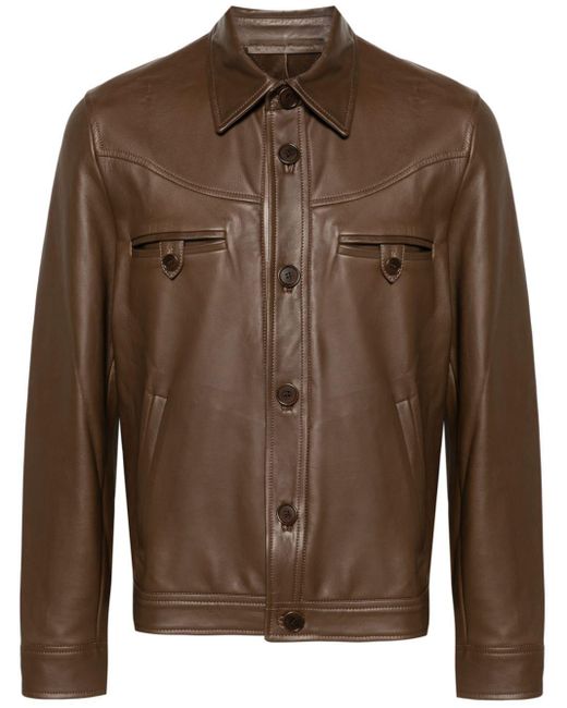 Salvatore Santoro Brown Single-breasted Leather Jacket for men