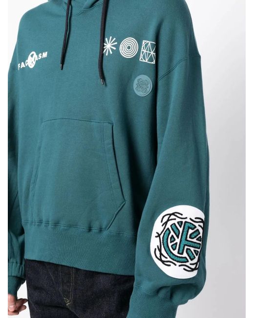 Facetasm Blue Embroidered Drawstring-Fastening Hoodie for men