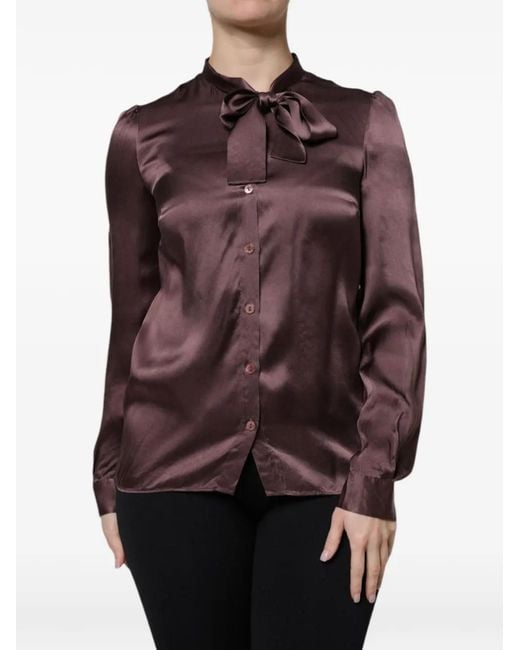 Dolce & Gabbana Purple Blouse En Soie À Col Noué