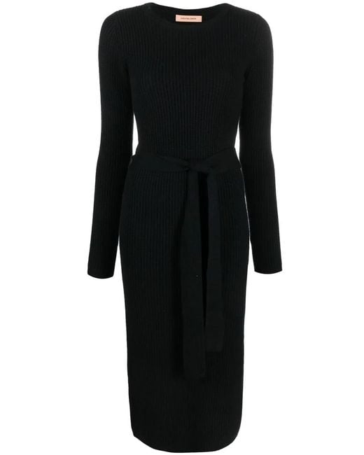 Yves Salomon Black Ribbed-Knit Midi Dress