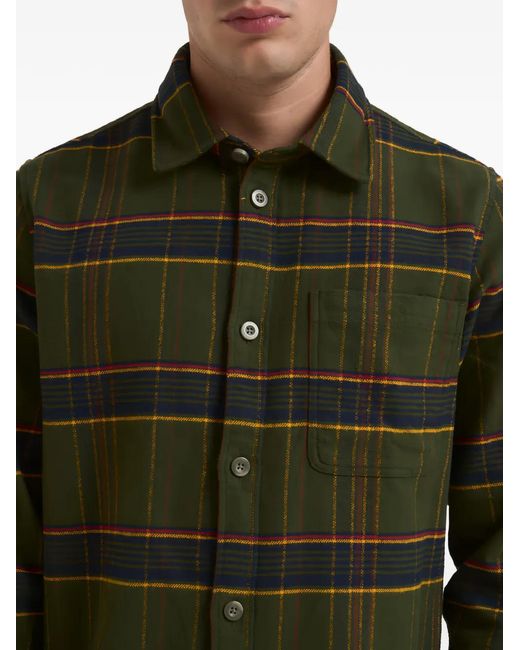 Les Deux Green Check-Pattern Chest-Pocket Shirt for men