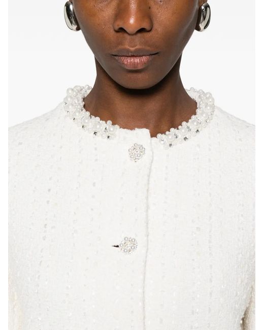 Maje White Tweed Jacket With Pearl Trim