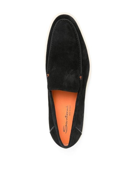 Santoni Black Contrast-stitching Suede Loafers for men
