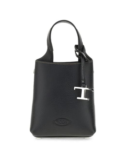 Tod's Black T Timeless Pebbled Bucket Bag
