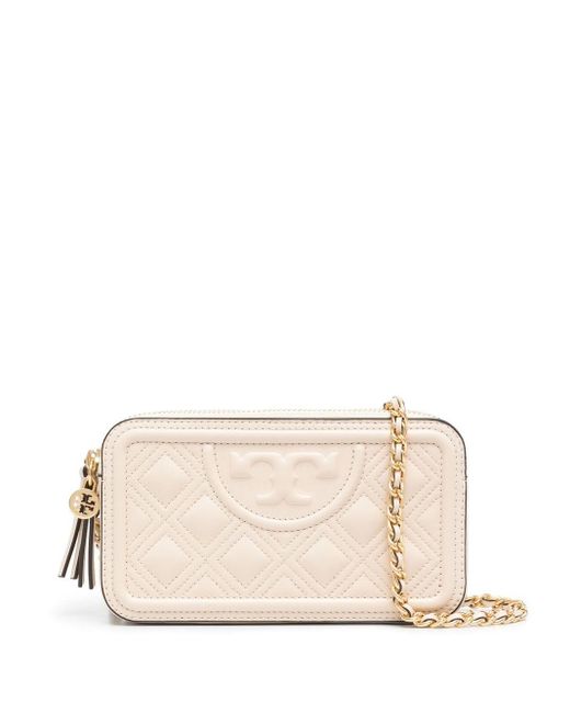 Tory Burch Leather Fleming Double-zip Shoulder Bag in Natural - Lyst