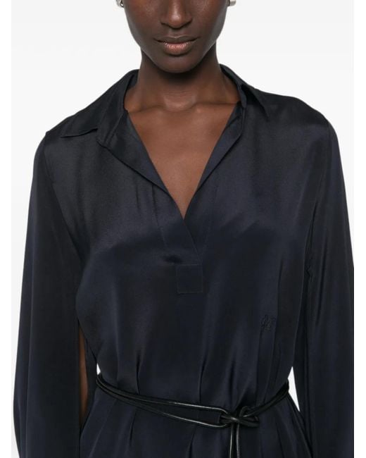 Max Mara Blue Silk Slit-Sleeve Midi Dress